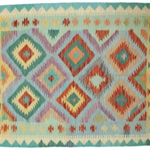 Green Kilim rug Afghan old style