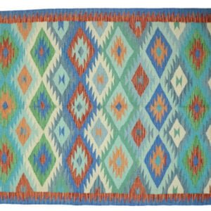 Green Kilim rug Afghan old style