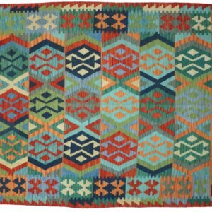 Green Kilim rug Afghan old style