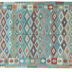 Green Kilim rug Afghan old style