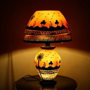Florescent camel skin lamp handcrafted and handpainted