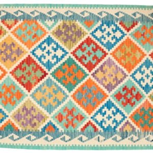 Green Kilim rug Afghan old style