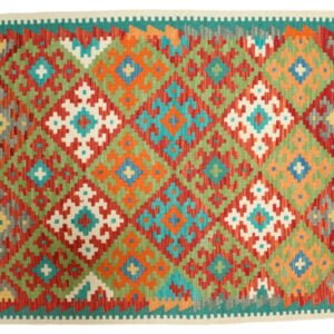 Green Kilim rug Afghan old style