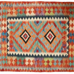 Orange Kilim rug Afghan old style
