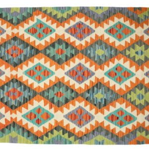Green Kilim rug Afghan old style