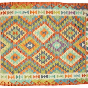 Green Kilim rug Afghan old style