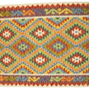 Green Kilim rug Afghan old style