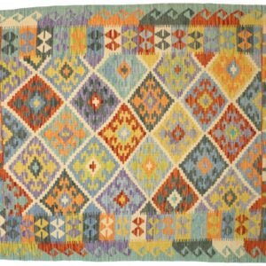 Green Kilim rug Afghan old style