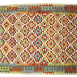 Green Kilim rug Afghan old style