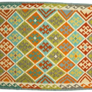 Green Kilim rug Afghan old style