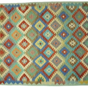 Green Kilim rug Afghan old style