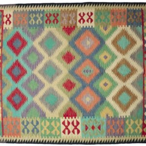 Green Kilim rug Afghan old style