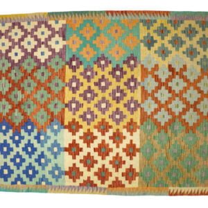 Green Kilim rug Afghan old style