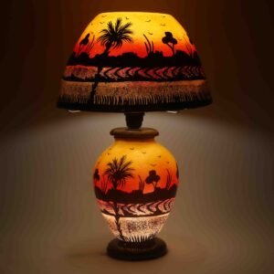 Sunset Camel Skin Bedside Table Ambient Lamp Handpainted and Handcrafted