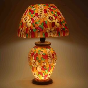 Floral Handpainted and Handmade Camel Skin Lamp