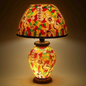 Yellow Floral Handpainted and Handmade Camel Skin Lamp