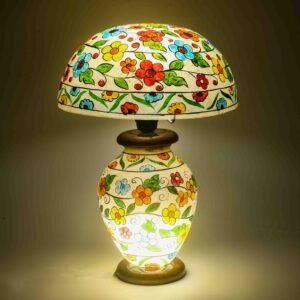 Multi Colour Mushroom Lamp Camel Leather Handcrafted