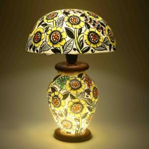 Floral Mushroom Lamp Camel Leather Handcrafted