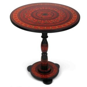 Red Round Coffee Table Handcrafted and Handpainted with Intricate Floral Patterns