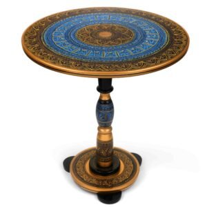Blue Round Coffee Table Handcrafted and Handpainted with Intricate Floral Patterns