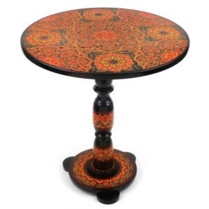 Rustic Round Coffee Table Handcrafted and Handpainted with Intricate Floral Patterns
