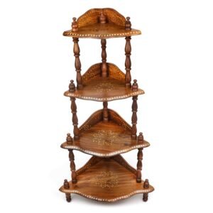 4-Tier Corner Rack Handcarved with Brass Work on Rosewood