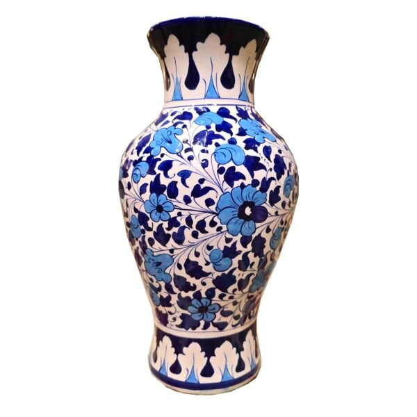 Body Shape Blue Flower Vase Ceramic Handcrafted and Handpainted