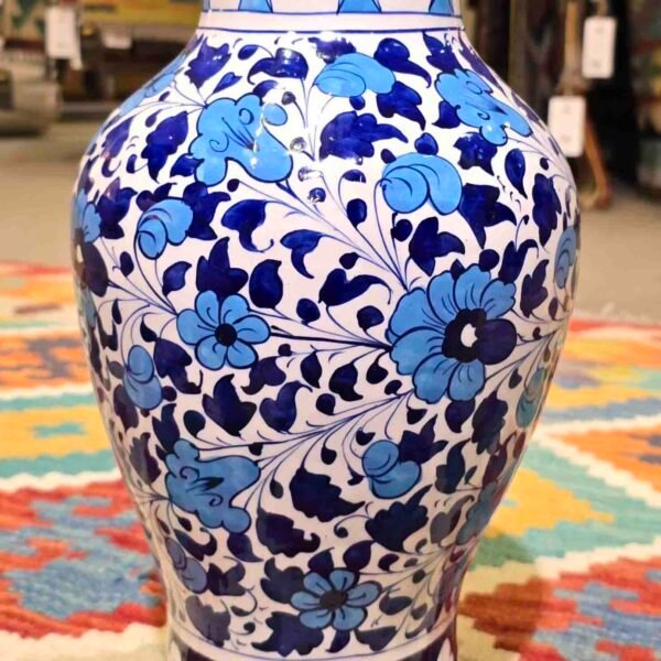 Body Shape Blue Flower Vase Ceramic Handcrafted and Handpainted - Image 3