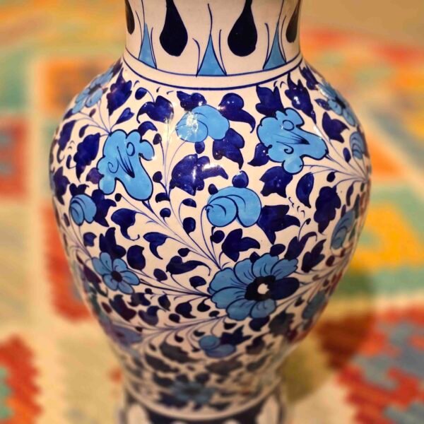 Body Shape Blue Flower Vase Ceramic Handcrafted and Handpainted - Image 2