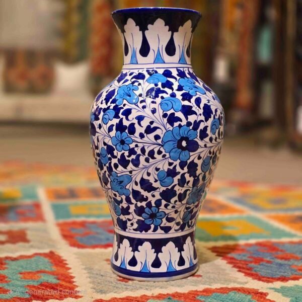 Body Shape Blue Flower Vase Ceramic Handcrafted and Handpainted - Image 4