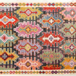 Custom Designed Large Kilim Rug with Warm and Vibrant Patterns