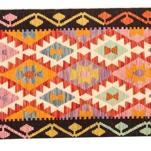 Runner Rug Kilim Exquisite Design for Hallway, Bedroom or Living room. Handwoven Wool Rug, Reversible and Organically Dyed Permanent Colors