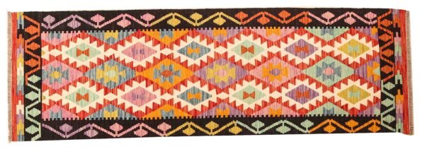 Runner Rug Kilim Exquisite Design for Hallway, Bedroom or Living room. Handwoven Wool Rug, Reversible and Organically Dyed Permanent Colors