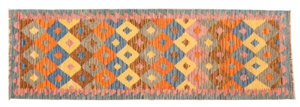 Runner Rug Kilim Exquisite Design for Hallway, Bedroom or Living room. Handwoven Wool Rug, Reversible and Organically Dyed Permanent Colors