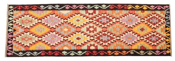 Runner Rug Kilim Exquisite Design for Hallway, Bedroom or Living room. Handwoven Wool Rug, Reversible and Organically Dyed Permanent Colors