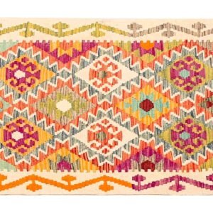 Runner Rug Kilim Exquisite Design for Hallway, Bedroom or Living room. Handwoven Wool Rug, Reversible and Organically Dyed Permanent Colors