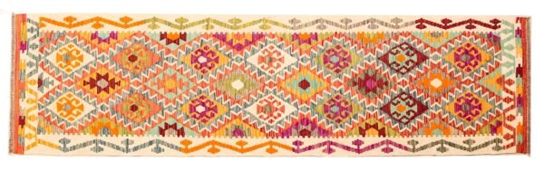 Runner Rug Kilim Exquisite Design for Hallway, Bedroom or Living room. Handwoven Wool Rug, Reversible and Organically Dyed Permanent Colors