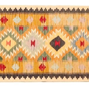 Runner Rug Kilim Exquisite Design for Hallway, Bedroom or Living room. Handwoven Wool Rug, Reversible and Organically Dyed Permanent Colors