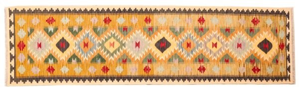 Runner Rug Kilim Exquisite Design for Hallway, Bedroom or Living room. Handwoven Wool Rug, Reversible and Organically Dyed Permanent Colors