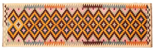 Runner Rug Kilim Exquisite Design for Hallway, Bedroom or Living room. Handwoven Wool Rug, Reversible and Organically Dyed Permanent Colors