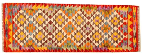 Runner Rug Kilim Exquisite Design for Hallway, Bedroom or Living room. Handwoven Wool Rug, Reversible and Organically Dyed Permanent Colors