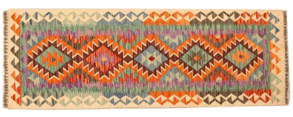 Runner Rug Kilim Exquisite Design for Hallway, Bedroom or Living room. Handwoven Wool Rug, Reversible and Organically Dyed Permanent Colors