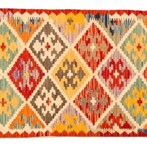 Runner Rug Kilim Exquisite Design for Hallway, Bedroom or Living room. Handwoven Wool Rug, Reversible and Organically Dyed Permanent Colors
