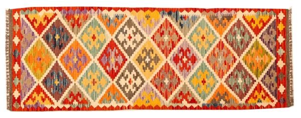 Runner Rug Kilim Exquisite Design for Hallway, Bedroom or Living room. Handwoven Wool Rug, Reversible and Organically Dyed Permanent Colors