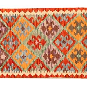 Runner Rug Kilim Exquisite Design for Hallway, Bedroom or Living room. Handwoven Wool Rug, Reversible and Organically Dyed Permanent Colors