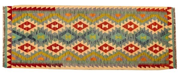 Runner Rug Kilim Exquisite Design for Hallway, Bedroom or Living room. Handwoven Wool Rug, Reversible and Organically Dyed Permanent Colors